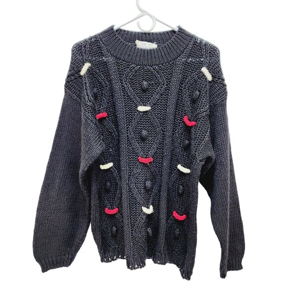 CSL Women's Christmas Sweater Hand Knit Embroidered Cherry Stix Size M black - Picture 1 of 9